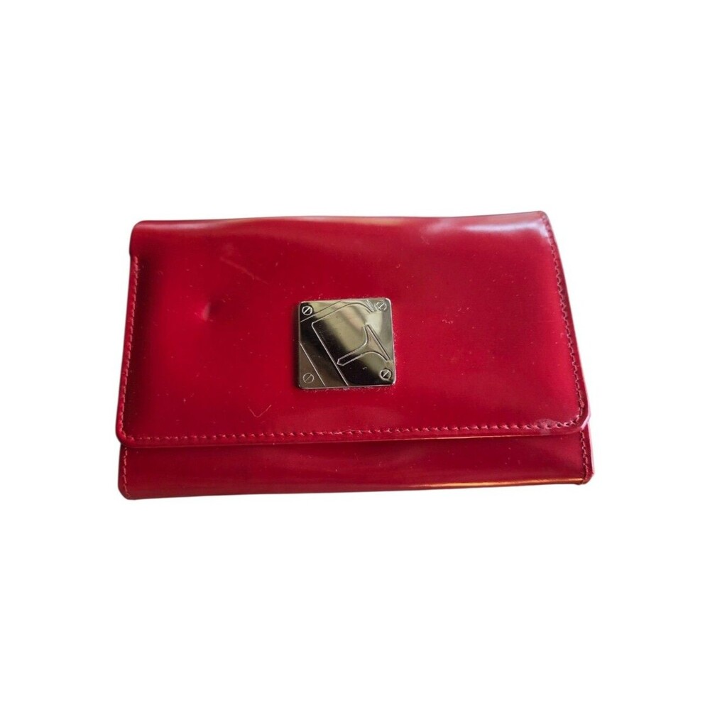 furla red leather continental wallet clutch made in italy snap closure